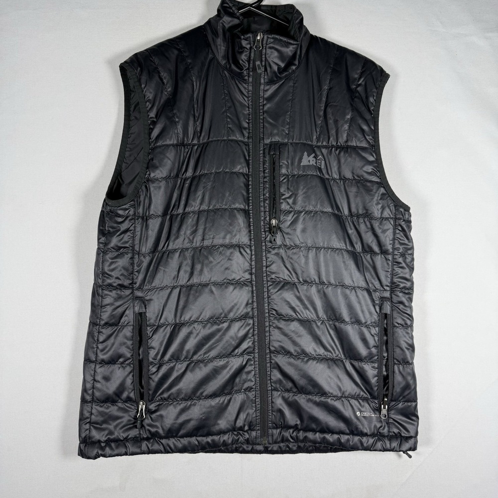 REI Co-op Mens Large Quilted Vest Black Pertex Quantum PrimaLoft Full Zip